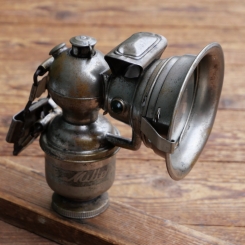 Karbidlaterne "Miller Regalite", 1910er-20er J., vernickelt, Höhe ca. 15cm, Durchmesser ca. 11cm, gebr. 