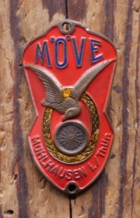 Steuerkopfschild MÖVE, DDR 50er/60er Jahre, Messingguss lackiert, NOS 