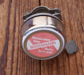 Fahrrad/Moped Klingel NIEDERMANN, orig. 1950er/60er Jahre, verchromt/Aufkleber, gebr. 