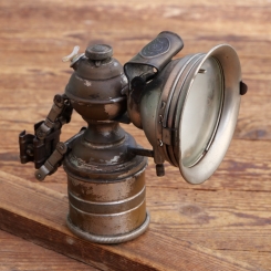 Carbid-Lampe Lohmann für Winkelhaltermontage, 20er Jahre, Messing vernickelt, gebr. 