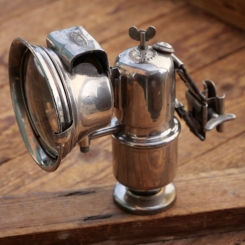 Carbid-Lampe Scharlach für Winkelhaltermontage, 20er Jahre, Messing vernickelt, gebr. 