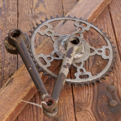 Kurbelsatz GÖRICKE für Tourenrad, orig. 30er Jahre, verchromt, Glocken-Vierkant, gebr. 