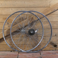 Laufradsatz 22 x 1 3/8 (489) für Drahtbereifung, original 80er J., SCHÜRMANN Felgen, Naben: UNION vorn, F&S 3-Gang hinten, NOS 