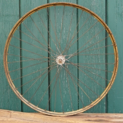 Vorderrad 26 Zoll (559) für Ballonbereifung, 30er J., Holzdekor, Nabe verchromt, gebr. 