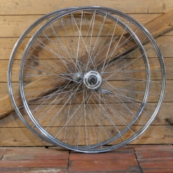 Laufradsatz 26 Zoll (559), für Drahtbereifung, 30er J., Nabe hinten 80er J., Naben: UNION verchromt / SACHS Torpedo  3-Gang S, gebr. 