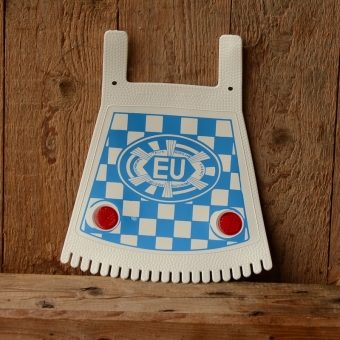 Schmutzfänger, weiß-blau, mit EU-Zeichen u. Reflektoren 