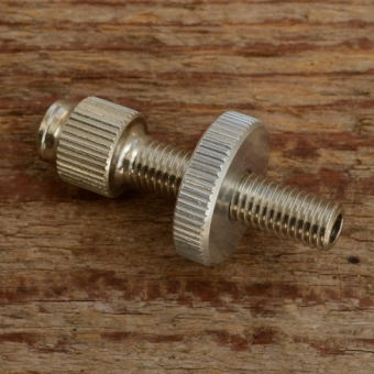 Stellschraube M7, L=42mm, Messing vernickelt, m. grosser Rändelmutter 