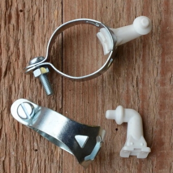 Spitzpumpenhalter, glanzverzinkt, mit Kunststoffspitzen weiß 