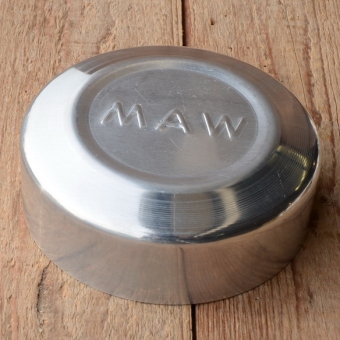 Polradabdeckhaube "MAW Fahrradmotor", Aluminium poliert, 130mm 