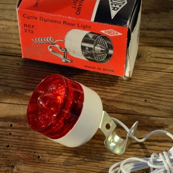 Strebenrücklicht, "RINDER", Typ MILLER, Kunststoff, weiß, orig. 70/80er Jahre, Rahmenstreben Montage 