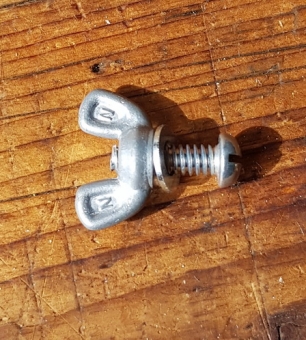 Schraube mit Flügelmutter für Schutzblechmontage z.B.  "BLUEMELS",  orig. Altbestand 30-60er Jahre, NOS, 2er Satz 