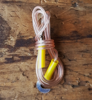 Kabel f. Vorderlicht, transparent, orig. Altbestand, Enden mit Blechhaken, typisches Kabel der 60-70er Jahre  