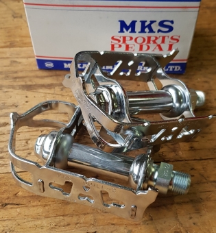 Pedale "MKS QUILL2", Stahl, verchromt,  für Straßenrenner, orig. 70/80er Jahre NOS/NIB 