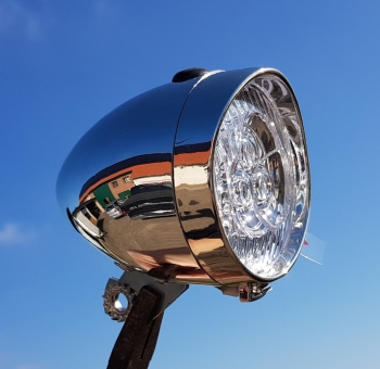 Klassik Scheinwerfer, KS verchromt, moderne LED Technik incl. Batterie, KEIN Dynamo Betrieb !, Kabel etc. nötig  