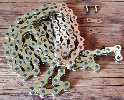 Fahrradkette "GOLD" 1/2 x 1/8 Zoll, 112 Glieder, hochwertige, schicke Kette für Fahrradklassiker aller Art     