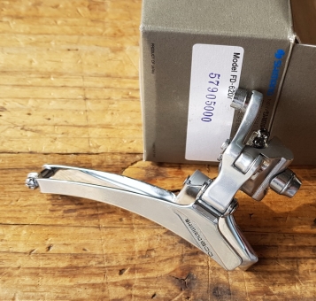 Umwerfer "SHIMAMO 600EX", 2-fach, Aluminium, für Anlötsockel, 80-90er Jahre,  NOS 