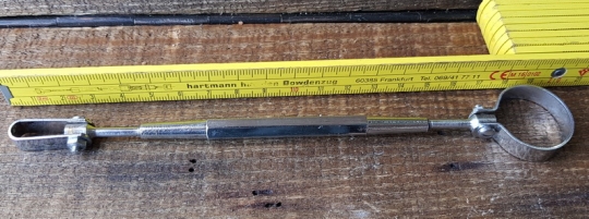 Abstützung Sattel für Steherrad / Bahnrad, chrom,  einstellbar von ca. 130-150 mm Stangenlänge, NOS aus 50-70er Jahre Bestand   