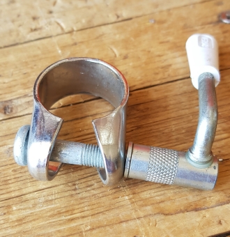 Schelle ,verchromt, für Sattelklemmung am Klapprad,  ca. 29-30 mm mit Schellspanner, solide deutsche Fertigung der 60-80er Jahre, NOS 