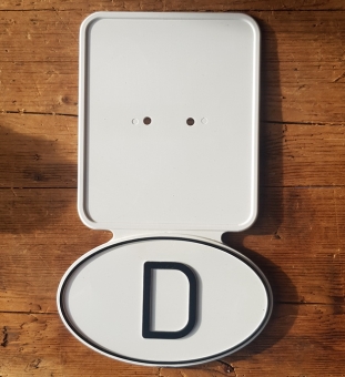 Kennzeichen Unterlage , MOPED, 70-80er Jahre, Kunststoff weiß mit D-Zeichen, orig. aus Altbestand, NOS, rar    