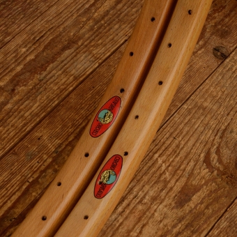 Holzfelgen Satz f. Schlauchreifen "Kasten Form", 26" (584), klar lasiert, 48 Loch, 30mm breit 