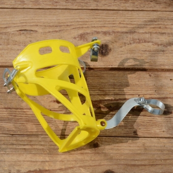 Halter für Trinkflasche, gelb, Kunststoff, zur Lenkermontage, incl. 3 Schellen, NOS 