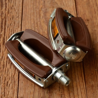 Pedale "Tourensportpedale UNION", oval,  Gummi rotbraun, Blankteile chromatisiert 