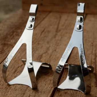 Pedalhaken / Rennhaken "CHRISTOPHE", verchromt, Größe S-M, für alle klassischen Rennräder passend 