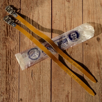 Pedalriemen "ALFREDO BINDA", gelb, Leder, orig. Altbestand 60/80er Jahre, NOS 