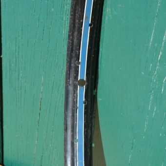 Felge 26 x 1,75, für Drahtbereifung, 36-loch, schwarz, Linierung blau/weiß 