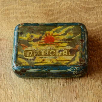 Flickzeug Blechdose "NATIONAL" orig. 30er Jahre, 81 x 61 x 26 mm, ohne Inhalt 