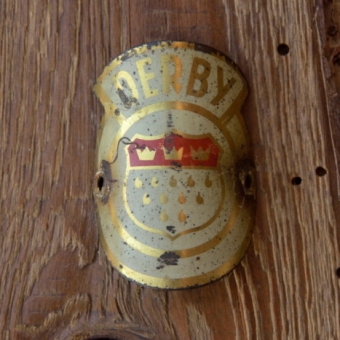 Steuerkopfschild DERBY, 30-50er Jahre, Originalschild aus Sammlungsbestand 