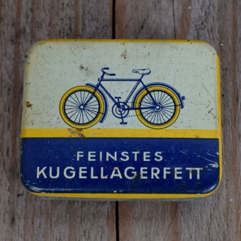 Blechdose "FEINSTES KUGELLAGERFETT" orig. 30 er Jahre, 55 x 45 x 19 mm, ohne Inhalt 
