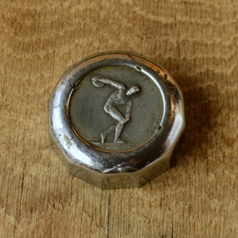 Fahrrad/Moped Klingel Deckel "DISKUSWERFER", orig. 50er Jahre, verchromt, ohne Unterteil, ggf. Gebrauchsspuren, siehe Bilder 