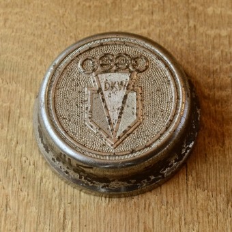 Fahrrad/Moped Klingel Deckel "DKW", orig. 50er Jahre, verchromt, ohne Unterteil, ggf. Gebrauchsspuren, siehe Bilder 