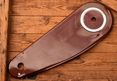 Kettenschutz Hollandrad, 28 Zoll, Moleskin Lacktuch, braun, orig. NOS, L=66cm, Mitte Mitte Loch=47,5cm 