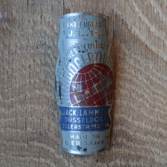 Steuerkopfschild Nationalrad Jack Lammel Düsseldorf, 30er Jahre, Originalschild aus Sammlungsbestand 
