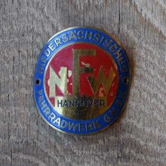 Steuerkopfschild N.F.W. Niedersächsische Fahrrad Werke, 30er Jahre, Originalschild aus Sammlungsbestand 