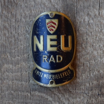 Steuerkopfschild Neu Rad Fritz Neu Bielefeld, 30-50er Jahre, Originalschild aus Sammlungsbestand 
