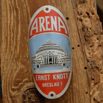 Steuerkopfschild  ARENA, 30-50er Jahre, Originalschild aus Sammlungsbestand 