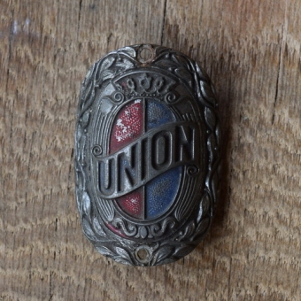 Steuerkopfschild Union, Gussschild 30-50er Jahre, Originalschild aus Sammlungsbestand 