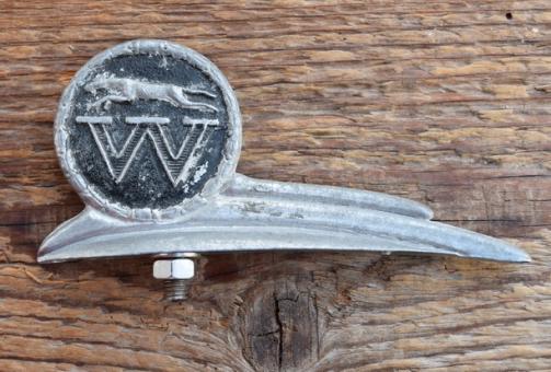 Schutzblechfigur WINDT, Alu Druckguss, orig. Altbestand 50er Jahre, Zustand siehe Bild 