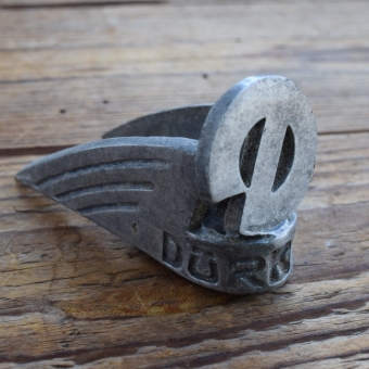 Schutzblechfigur DÜRKOPP, Alu Druckguss, orig. Altbestand 50er Jahre, Zustand siehe Bild 