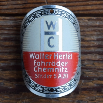 Steuerkopfschild WHC WALTER HERTEL CHEMNITZ, 30er Jahre, Originalschild aus Sammlungsbestand 