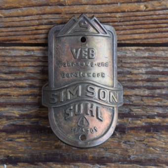 Steuerkopfschild SIMSON SUHL, 50er Jahre, Originalschild aus Sammlungsbestand 