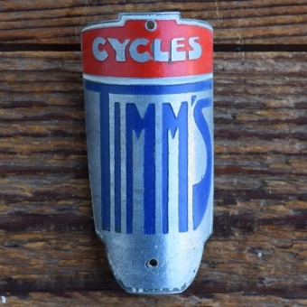 Steuerkopfschild CYCLES TIMM'S, 50er Jahre, Originalschild aus Sammlungsbestand 