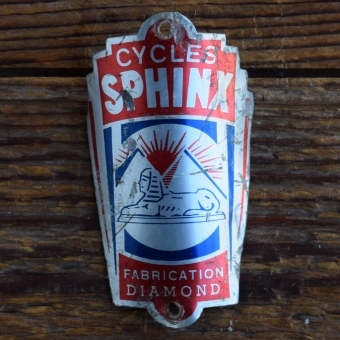 Steuerkopfschild CYCLES SPHINX, 50er Jahre, Originalschild aus Sammlungsbestand 