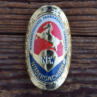 Steuerkopfschild  N.F.W. Niedersächsische Fahrrad Werke, 50er Jahre, Originalschild aus Sammlungsbestand 