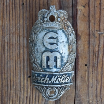 Steuerkopfschild EM ERICH MÖLLER, 50er Jahre, Originalschild aus Sammlungsbestand 