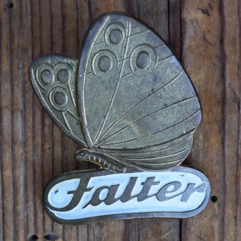 Schutzblechwappen für hinten FALTER, 50er Jahre, Originalschild aus Sammlungsbestand 