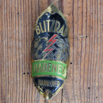 Steuerkopfschild BLITZRAD HABENEY, 30er Jahre, Originalschild aus Sammlungsbestand 